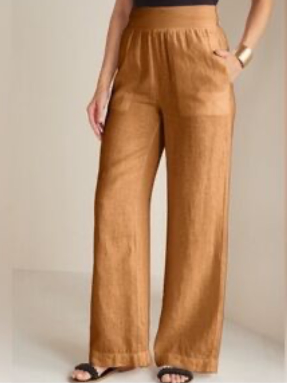 Soft Surroundings Womens Wide Leg Linen Pants Brown Lagenlook Coastal Travel
